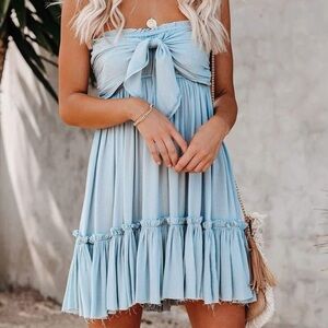 Strapless baby blue summer dress